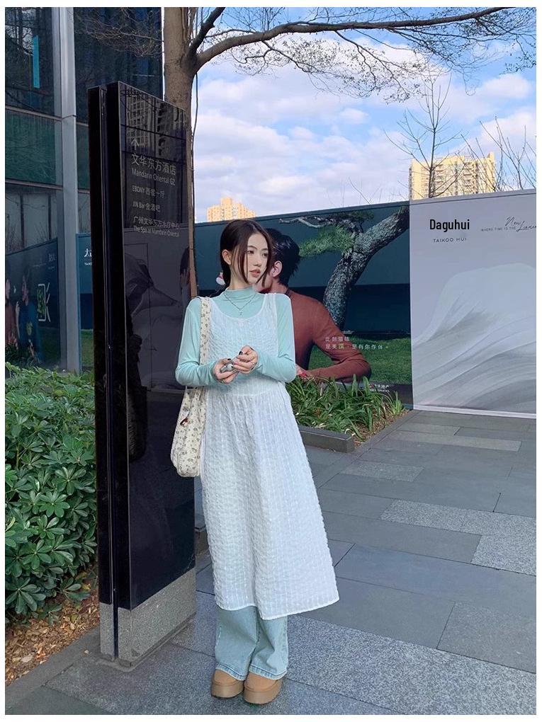 Sweet Korean-Style Women's Spaghetti Strap Vest Dress - 2026 Spring A-Line Layered Mid-Length Skirt