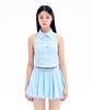 YOUHEE Check Halter Neck Shirts Light Blue