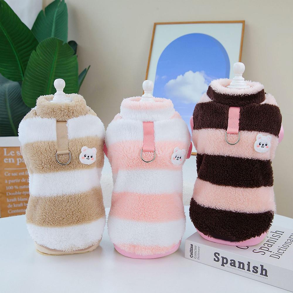 Fleece Pet Clothes Warm Striped Pull Ring Sweatshirt For Small Medium Dogs Teddy Bichon Pullover Puppy Sweater For Yorkie