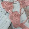 Set de lenjerie de corp sexy pentru femei, franțuzesc, ultra subțire, respirabil, din dantelă, broderie, cu strasuri de lux, set de sutien și tanga