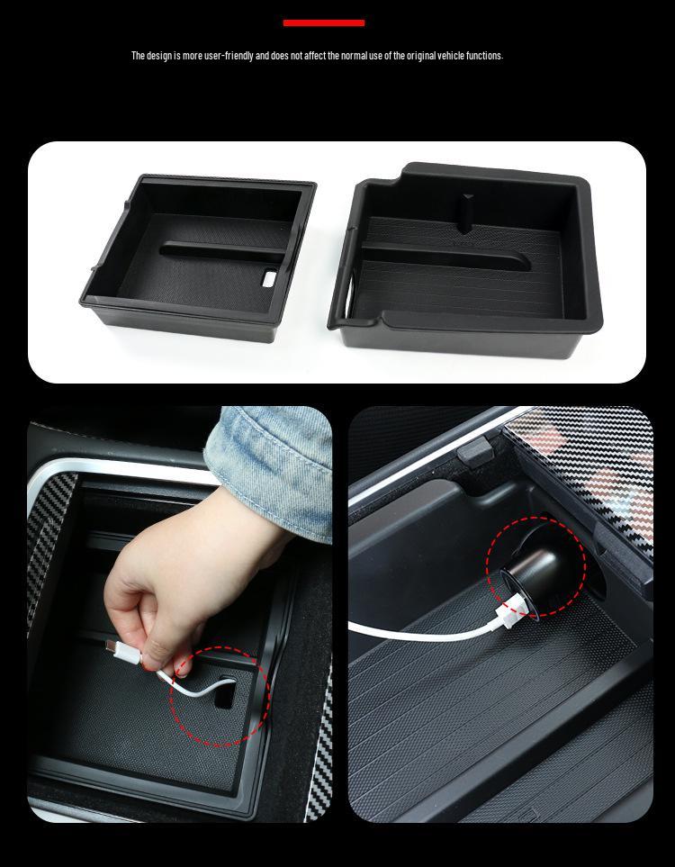 Eco-Friendly Double-Layer Armrest Storage Box for Tesla Model Y Center Console