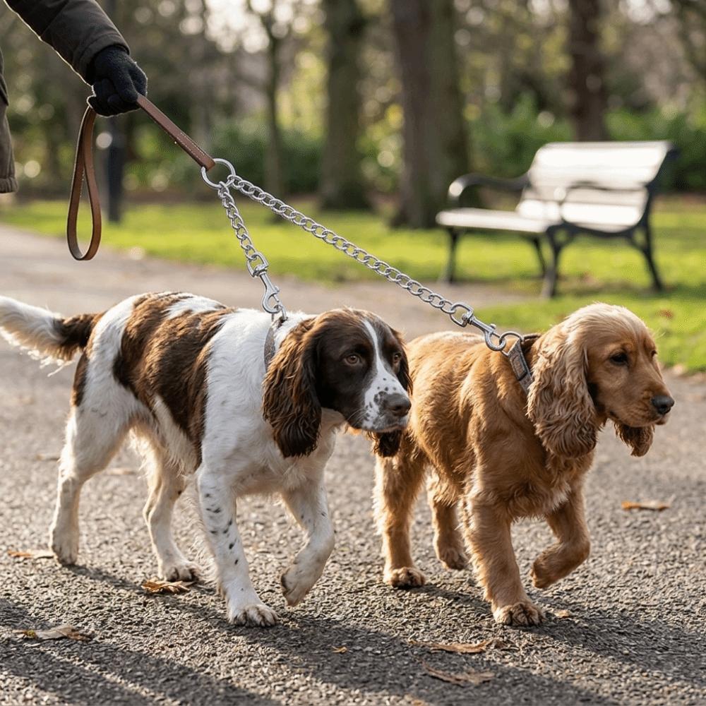 Metal Clasp Dual Dog Coupler Multi Sizes Option Metal Dog Chain Pet Traction Rope Pet Park Visit