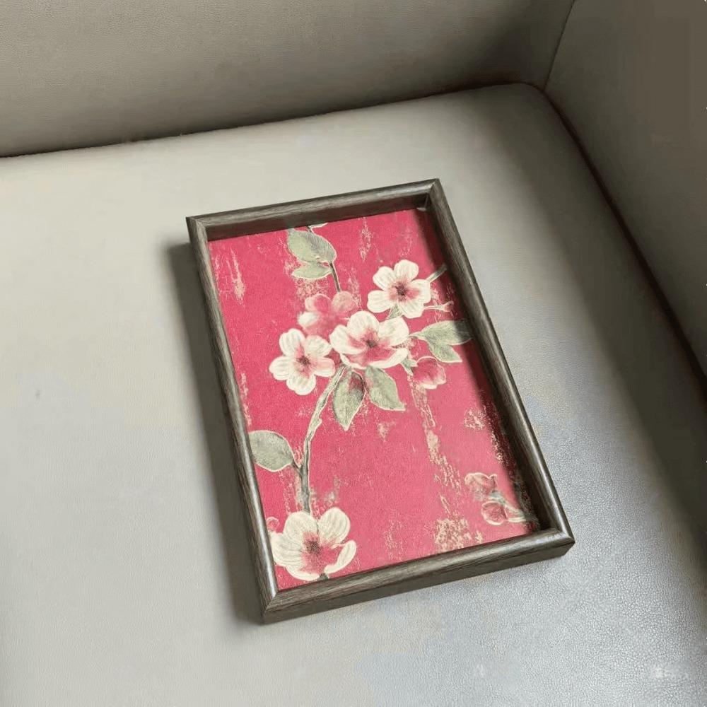Snack Tray 20x30CM Tea Tray Golden Flower Flower Square Dessert Tray Exquisite Design Blue Bottom Serving Tray Foyer