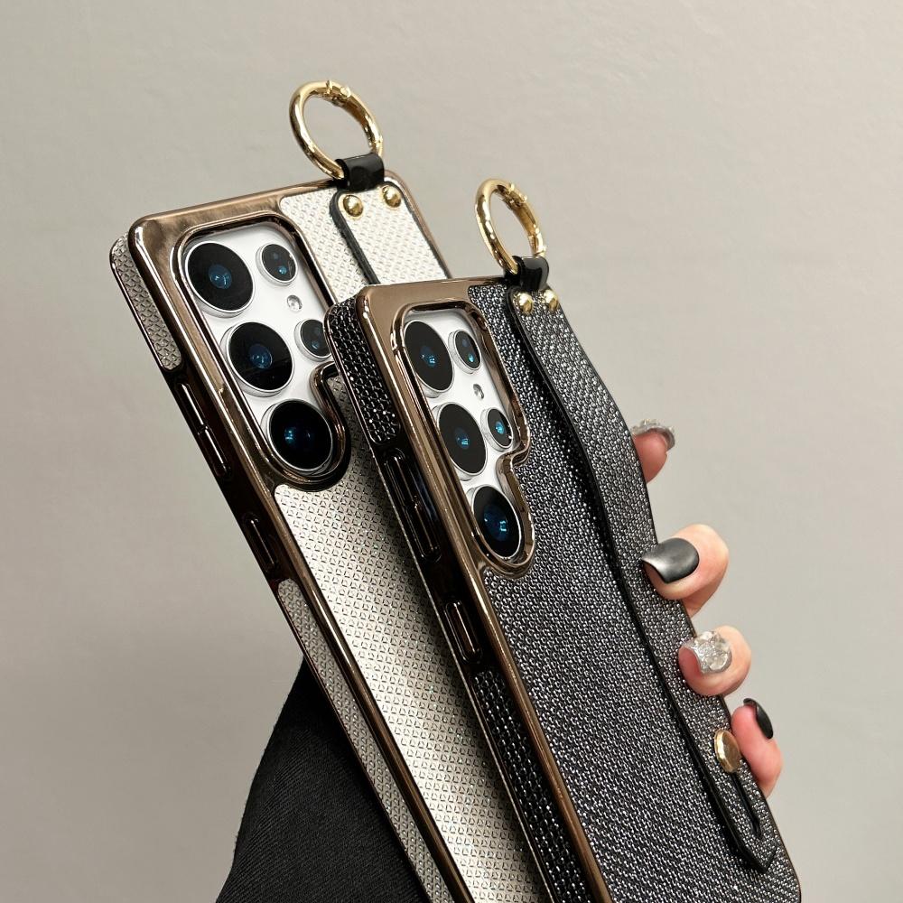 Plating Bling Glitter Wrist Strap Holder Case For Samsung S25 Ultra S24 FE S23 S22 Plus Soft Silicone Bumper Protection Cover