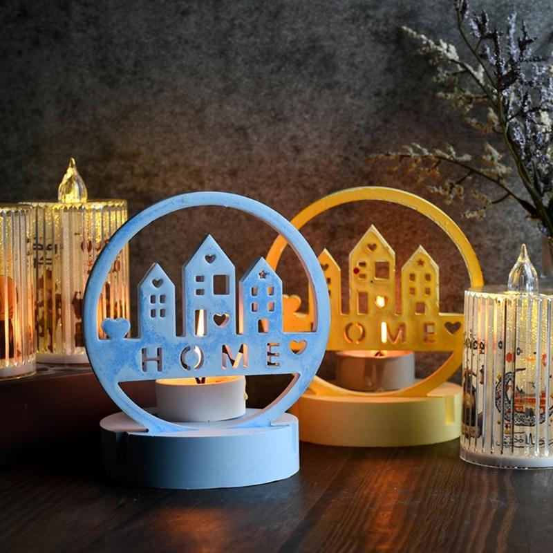 Home House Candle Holder Molds Love House Castings Moulds Candlestick Silicone Molds Plasters Molds for Home Decoration