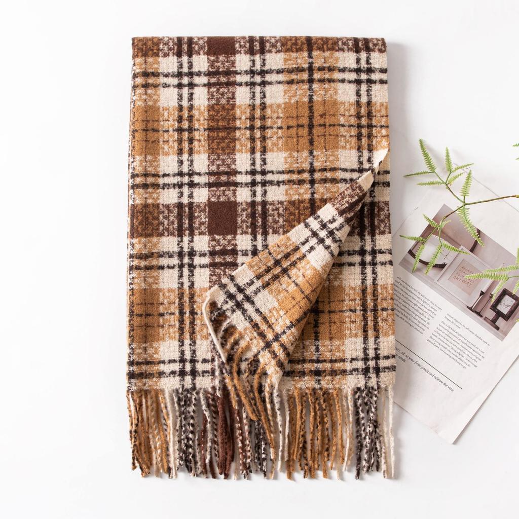 Autumn and Winter Scarf New Imitation Cashmere Plaid Scarf for Male and Female Students Couple Warm Scarf Shawl Gift Scarf for Women