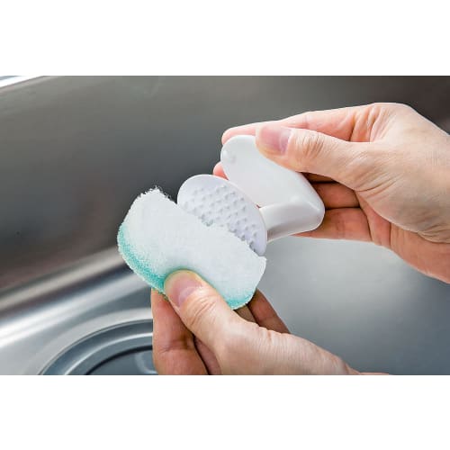 Mamaita Kitchen Sponge, White/Blue, 6.5cm Wide x 6.5cm Deep x 6.3cm High, Kitchen Clean Pro, for Glass Tops, IH, and Gas Stoves, Removing Burnt Food,