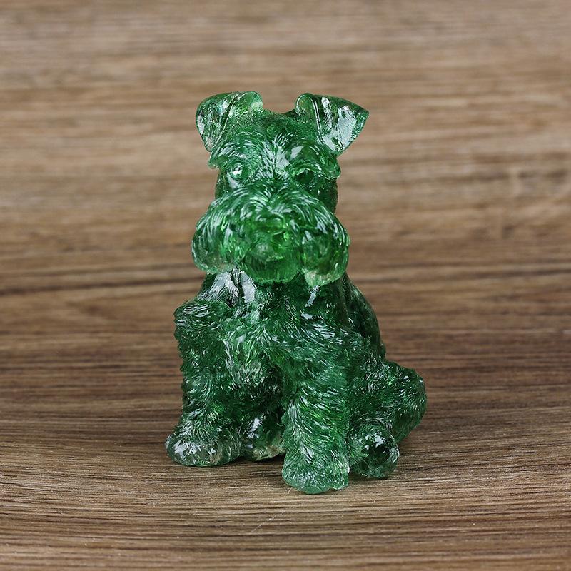 Szczeniak Schnauzera Żywiczna Kryształowa Statua Przedmioty do Wystroju Domu Różowy Kryształ Kamień Miłości Rzeźby i Figurki Schnauzerów Wystrój Domu