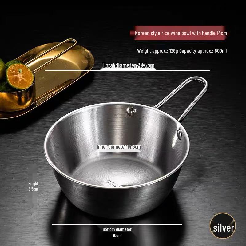 Juego de Cuenco para Vino de Arroz y Plato para Aperitivos de Acero Inoxidable con Doble Asa Estilo Coreano