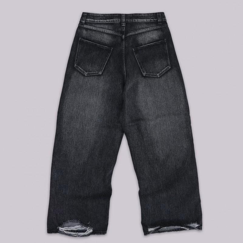 Mens Streetwear Distressed Ripped Denim Jeans With Metal Studs Loose Fit Straight Leg Cotton Blend
