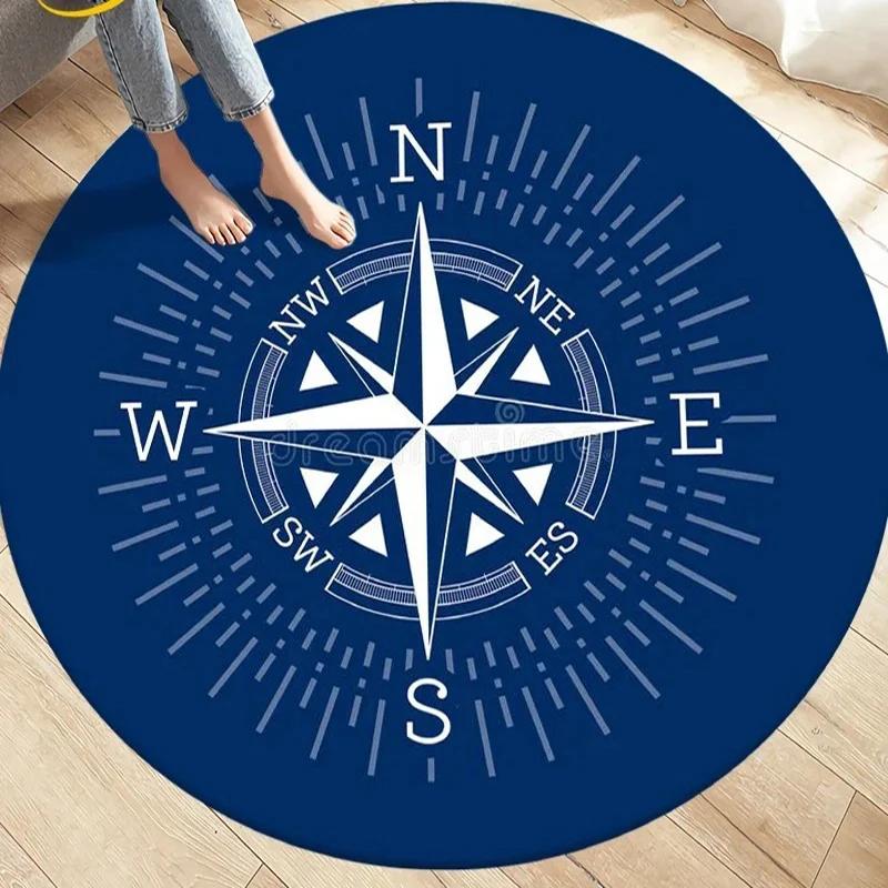 Круглый ковер с узором компаса и дизайном морской звезды, коврик для пола в гостиную, спальню, разноцветная геометрическая роза ветров 60cm