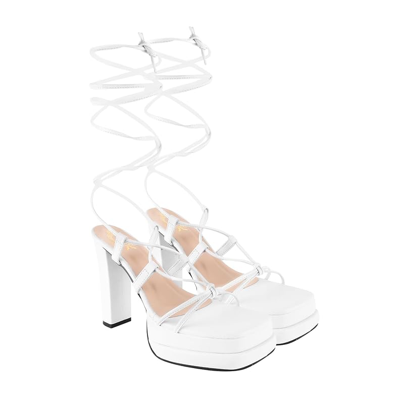 Shoetopia Strappy White Block Heeled Sandals For Women & Girls /Uk2