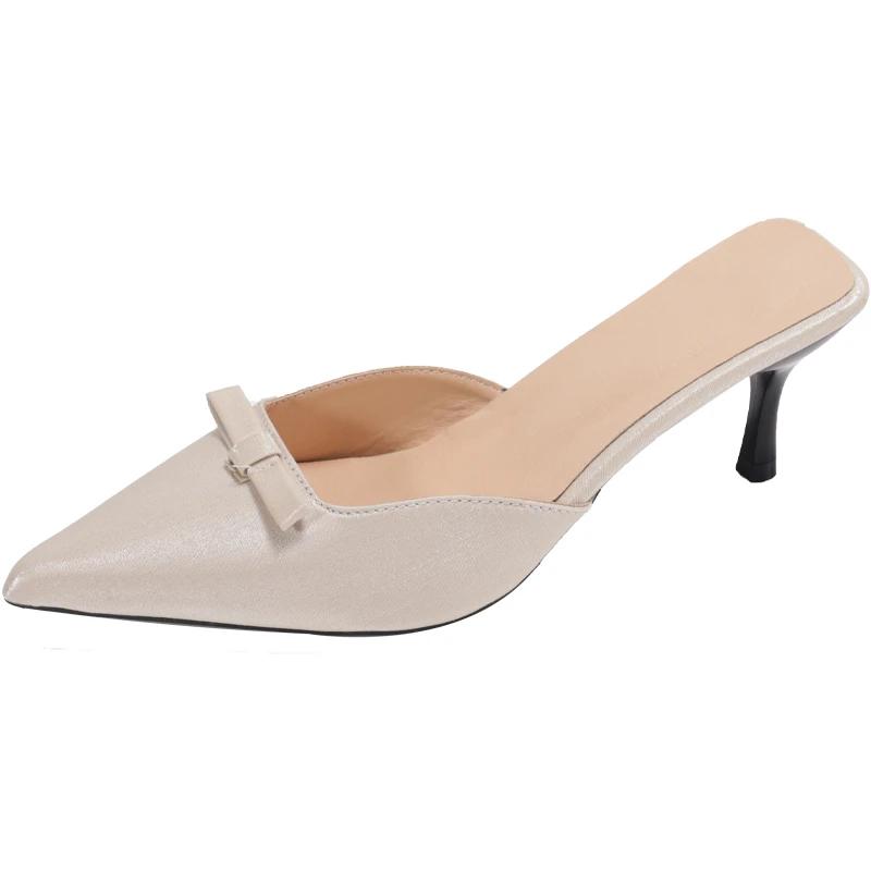 

Fashion Women s Medium Heel Slippers Leopord Pointed Toe Thin Heels Shoes Women Dress Cover Toe Fashion Sexy Summer Zapatillas De Mujer 35