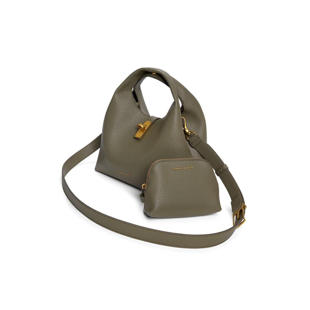 Charles & Keith Summer High-Value Popular Versatile Simple Elegant Commuter Tote Bag With Inner Pouch Synthetic Leather Bucket Bag CK2-10701618