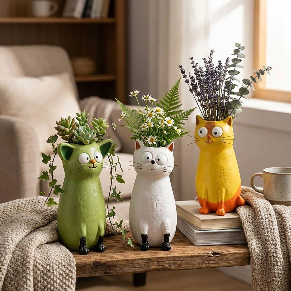 Handmade Whimsical Cat Vases Aesthetic Cat Flower Holder Cat Bud Vase Gift for Lovers