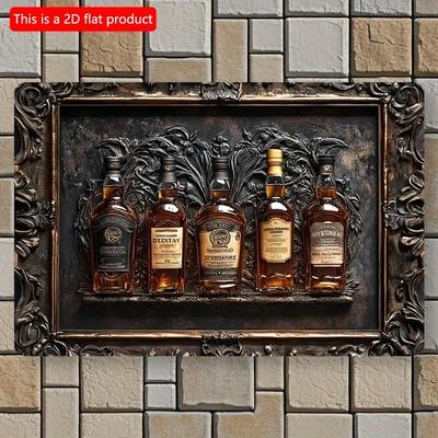 Placa de Madeira Plana 2D 30*20cm Decoração de Quarto 1 peça Arte de Parede de Madeira Vintage Garrafa de Whisky, Placa de Madeira, Decoração Histórica de Bar e Sala de Estar