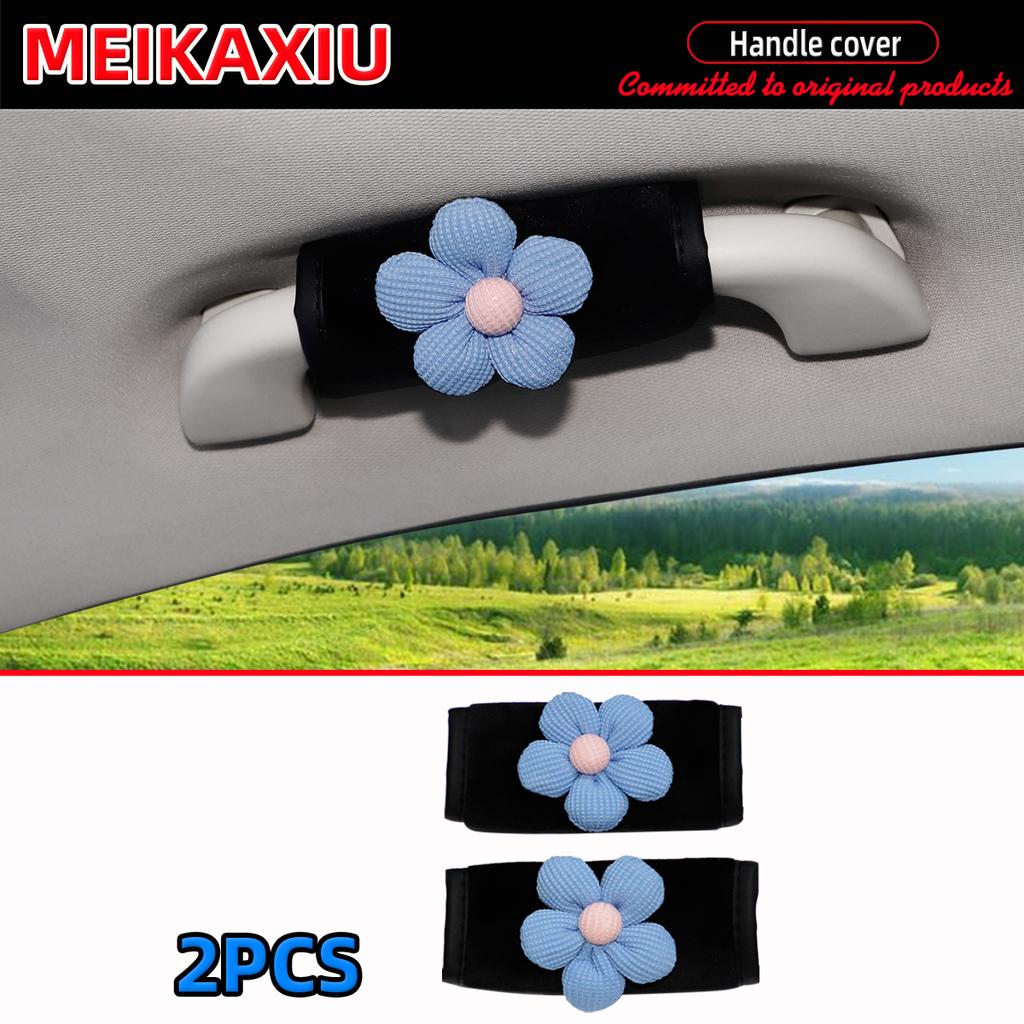 2PCS Soft Plush Fabric Flower Car Door Handle Covers Women's Grip Pull Covers Car Interior Decoration Accessories