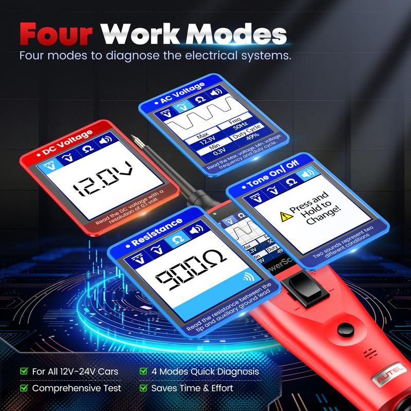 Autel PowerScan PS100 Power Circuit Probe Tester 12V 24V Digital Voltage Automotive Circuit Tester Car Diagnostic Test Tool