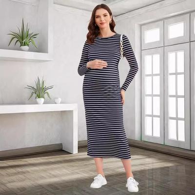 Abbigliamento premaman a righe europee e americane, a manica lunga e girocollo