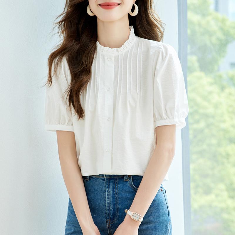 French Classic Style Black Ear Blouse for Women In Summer Design Niche Sweet Temperament Versatile Slim Blouse