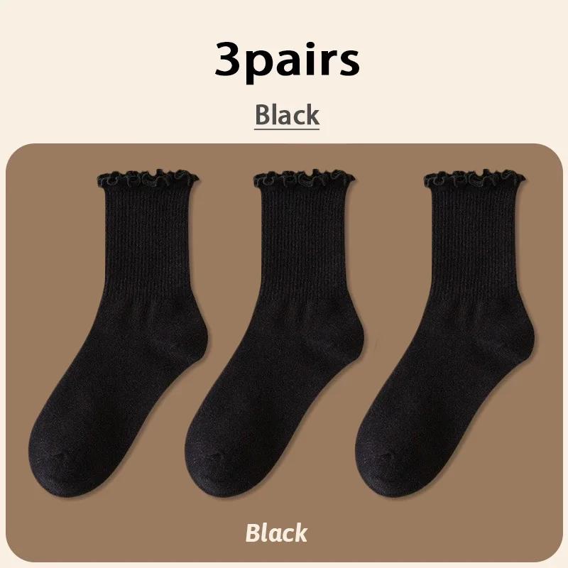 Harajuku Ruffle Socks Women Girls Sweet Cotton Middle Tube Black White Socks Jk Lolita Soft Breathable Ankle Loose Short Sock