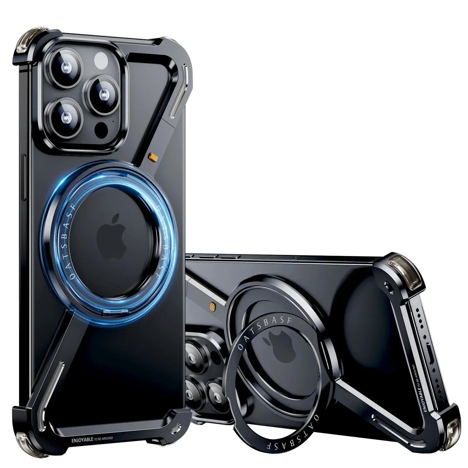 

Oatsbasf Z Shape Metal Magsafe Phone Case for iPhone 15 /16 Pro Max Phone Protective Cover Shockproof Bumper w/ Magnetic Ring aluminum&For iPhone 15