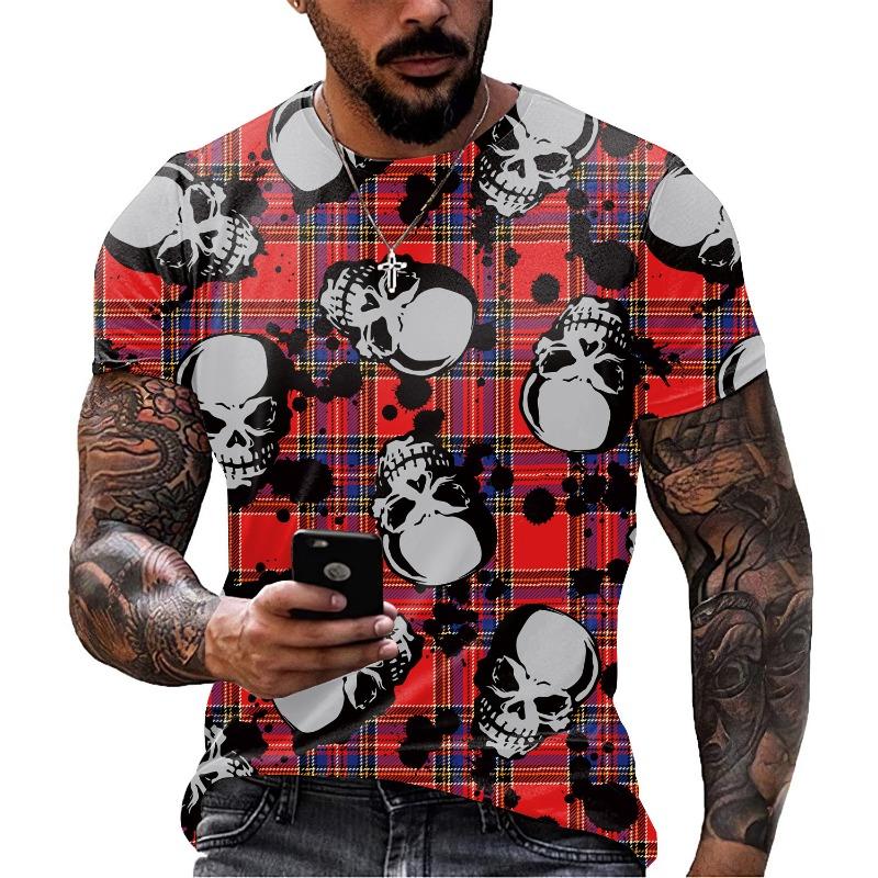 Skull T-shirt Short Sleeve Summer Trendy Men's Hot 3D Digital Printed Top Shirt