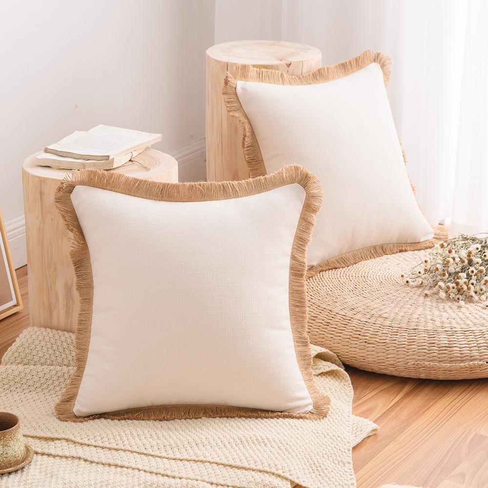 Cotton And Linen Pillow Case Sofa Cushion Nordic Ins Style Thickened Waist Pillow Solid Color Linen Back Pillow Quality