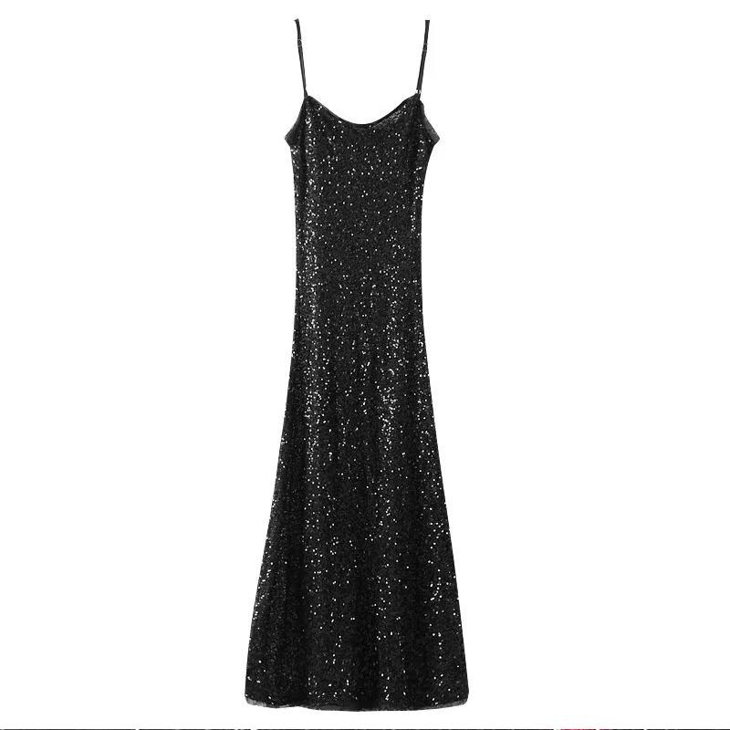 Sexy Sequin Women Party Sling Dress Elegant Sleeveless Backless Hip Package Sheath Dresses Fashion Club Evening Robe