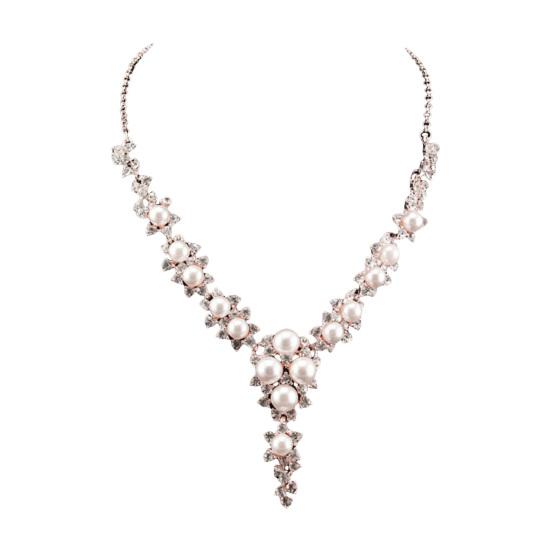Pearl Necklace V-Shaped with Zircon Claw Setting Design Adjustable Length