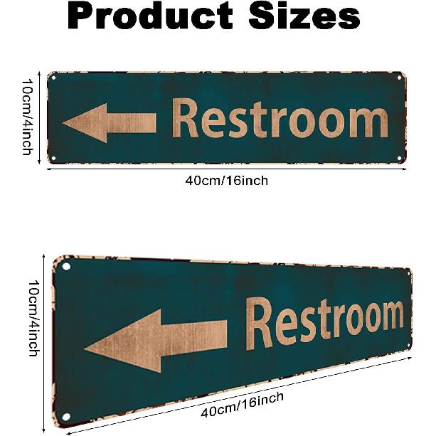 Restrooms Left Arrow Sign Vintage Metal Sign Bathroom Door Signs for Offices Businesses Restaurants 4X16 inch