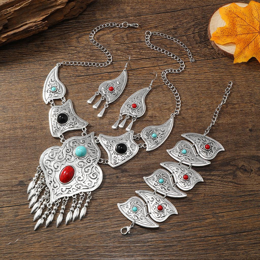 Bohemian Vintage Beads Tassel Choker Necklace Earrings Bracelet for Women India Gypsy Boho African Ethnic Jewelry Set