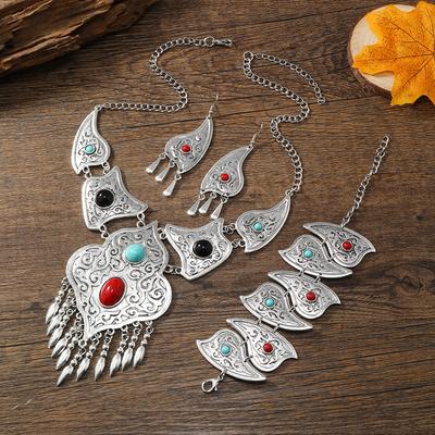 Böhmische Vintage Perlen Quaste Choker Halskette Ohrringe Armband für Frauen Indien Zigeuner Boho Afrikanisches ethnisches Schmuckset
