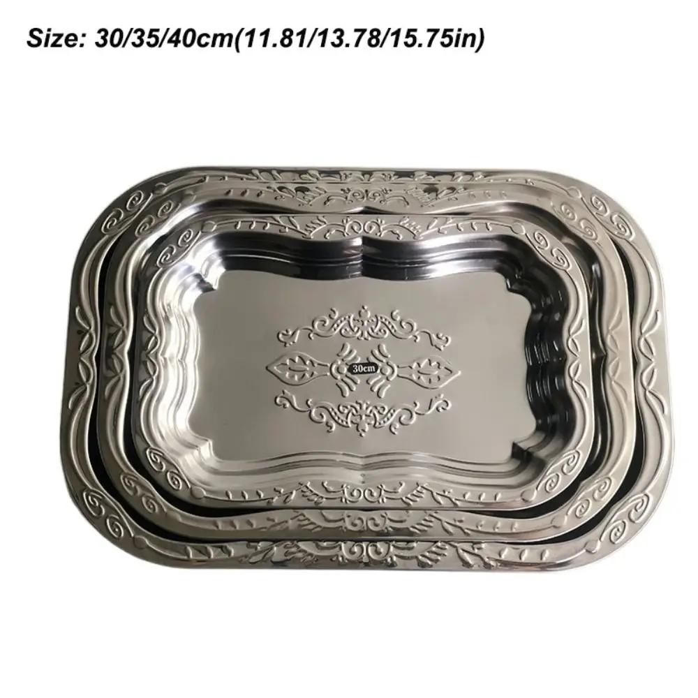 New Stainless Steel Floral Dining Tray Rectangular French Vintage Refreshment Pallet Cake Plate Restaurant Commercial Storage