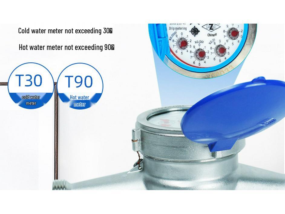 Household Stainless Steel Water Meter with Blue Cover, Detachable Rotor, for Cold and Hot Water, DN15-40