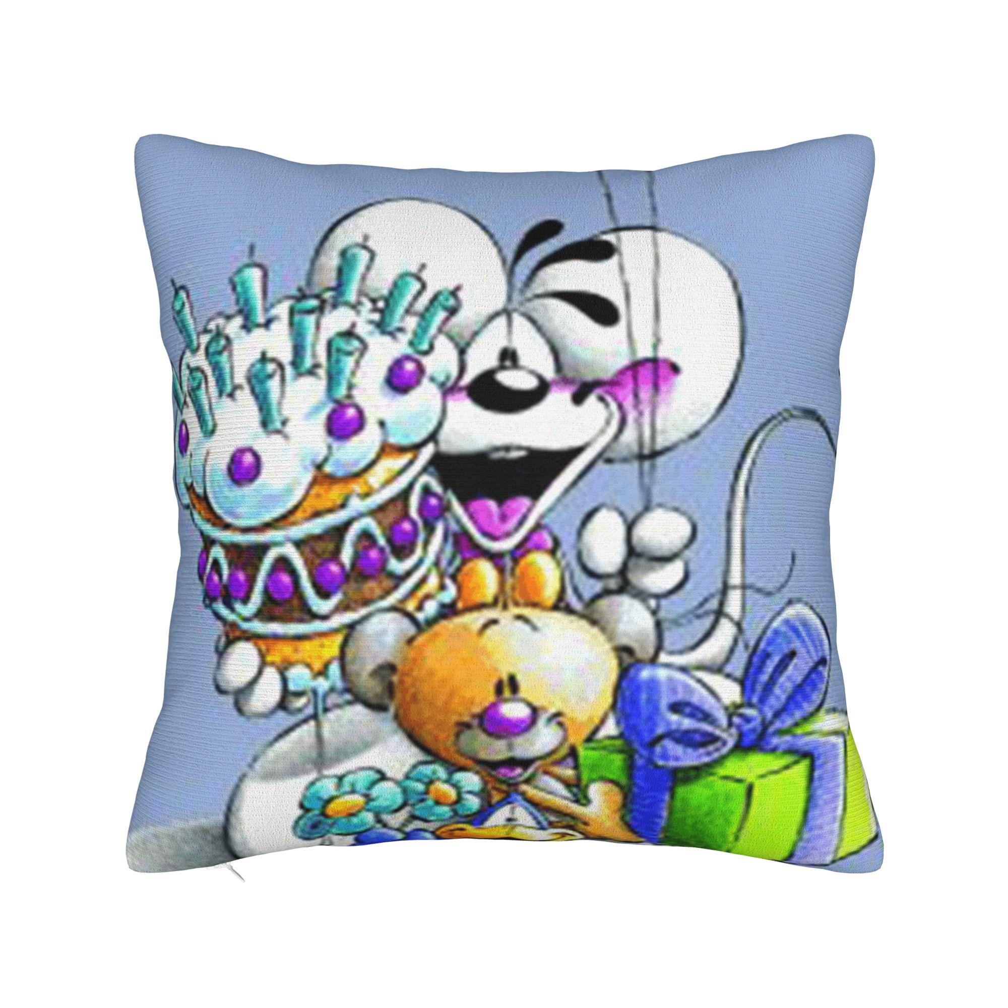 

Cartoon Diddl Happy Birthday Pillowcases Fashion Pillow Case For Living Room Bed Chair Comfy Pillow Cover 12x12Inch