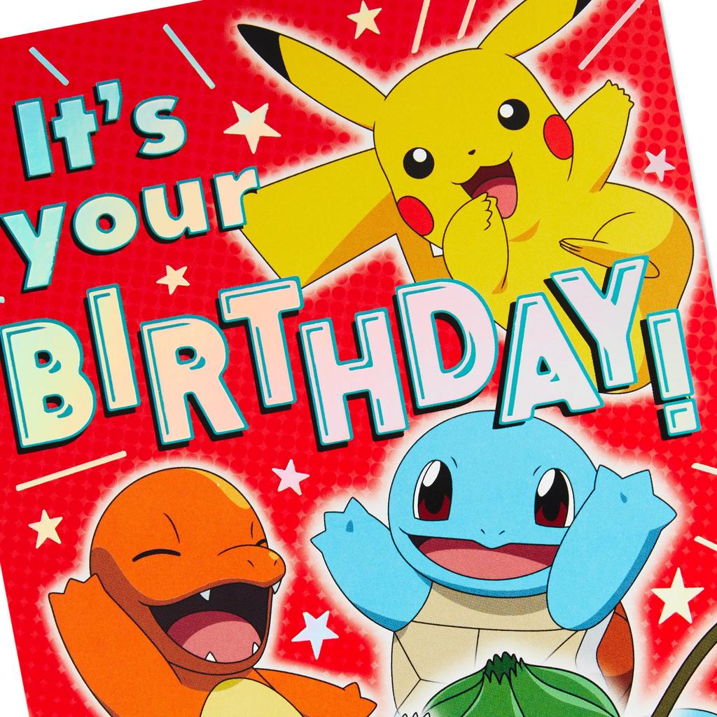 Hallmark Pokemon Birthday Card for Kids and Pop-Up (Pikachu, Szechuan, Charmander, Bulbasaur)