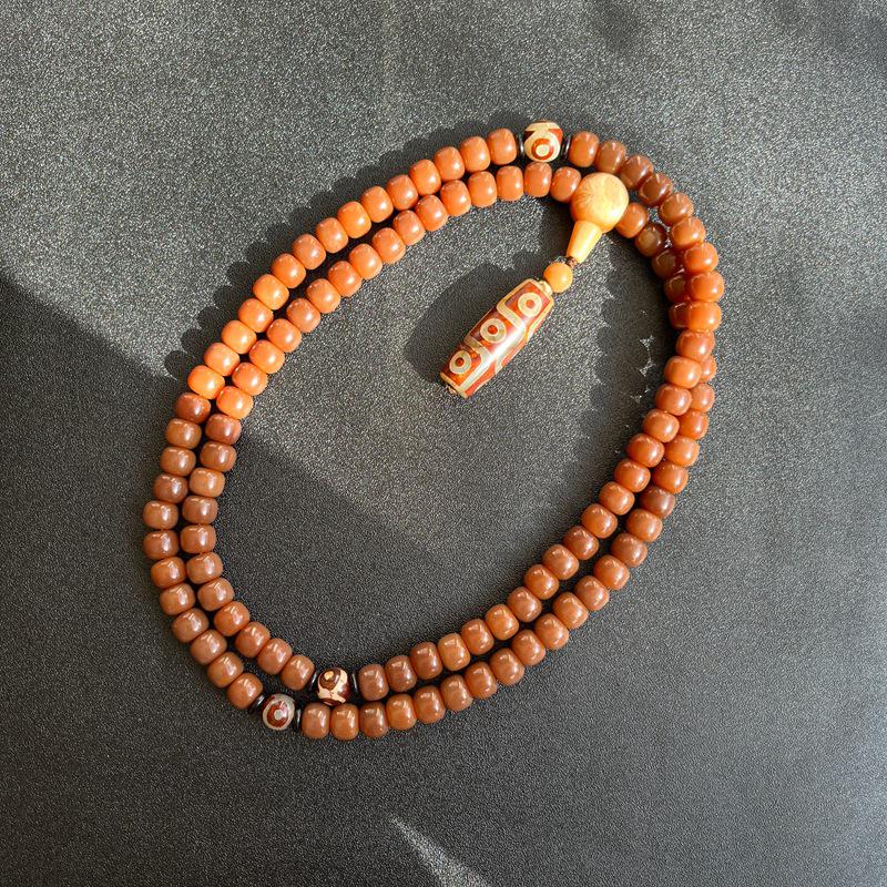 Chinese Style Chicken Oil Yellow Bodhi Barrel Beads Prayer Bracelet for Men and Women