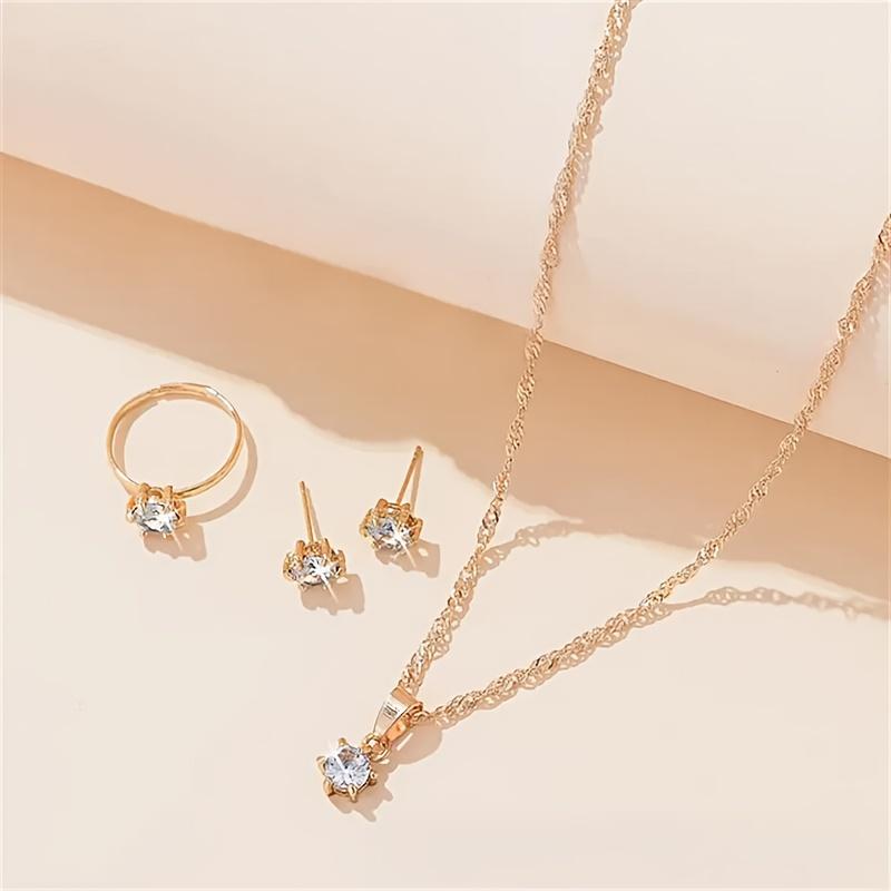 Earrings 5Pcs/Set Vintage Style Rose Golden Jewelry Set And Ring Or As A Gift Elegant Design Bracelet Elegant Romantic Gift Includes Necklace Jewelry