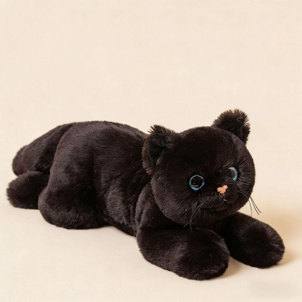 Cat Plush Toy Black White Short Fur With Large Eyes For Kids And Collectors