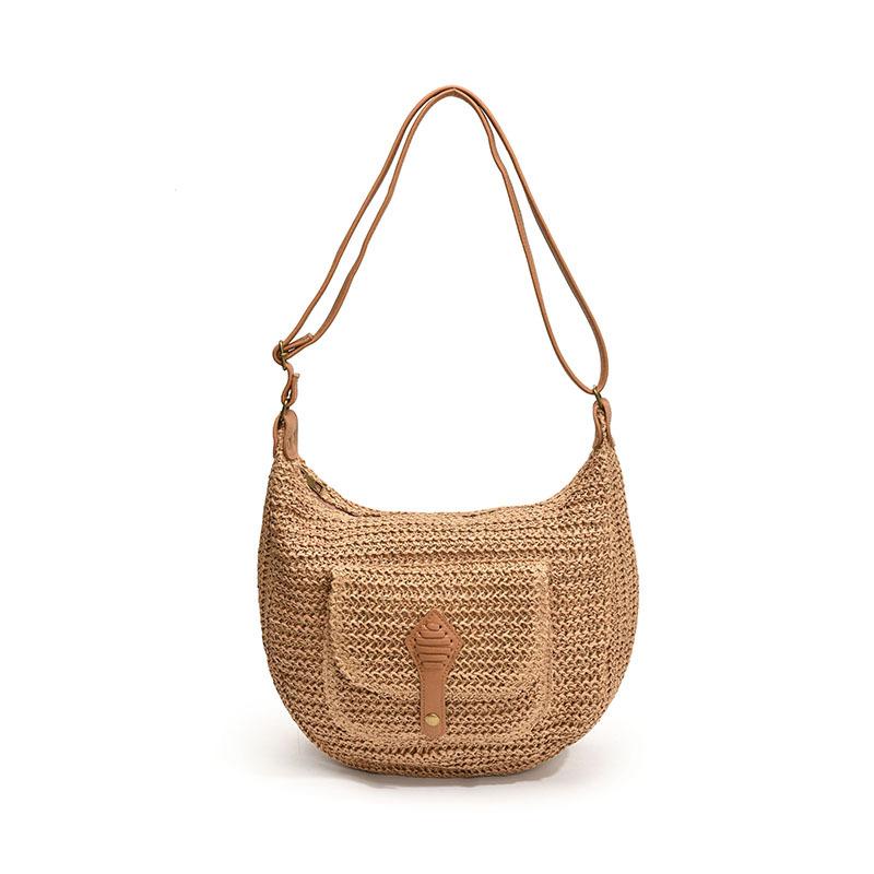 Vintage Straw Woven Bag Women's Summer Seaside Vacation Beach  Shoulder Messenger Bag Underarm Saddle Woven Big Bag