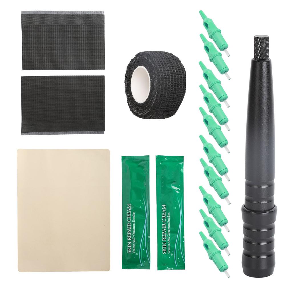 Tattoo Pen Kit Aluminum Alloy Tattoo Stick Pen and 10 Ballpoint Cartridges with Practice Skin