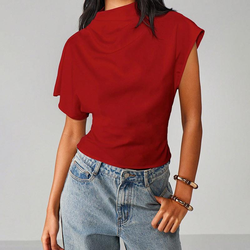 2026 Summer Women's Design Sense Round Neck Short-Sleeve T-shirt - Versatile Solid Color Loose Top