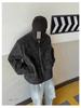Men's Retro PU Leather Motorcycle Jacket with Stand Collar - American Style, Drop Shoulder, Thickened for Autumn/Winter