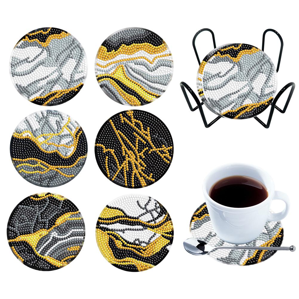 6PCS Diamond Crafts Coasters Fresh Greenery Diamond Painting Coasters Kits Mandara Wooden for Adults Kids Beginner Gift Supplies