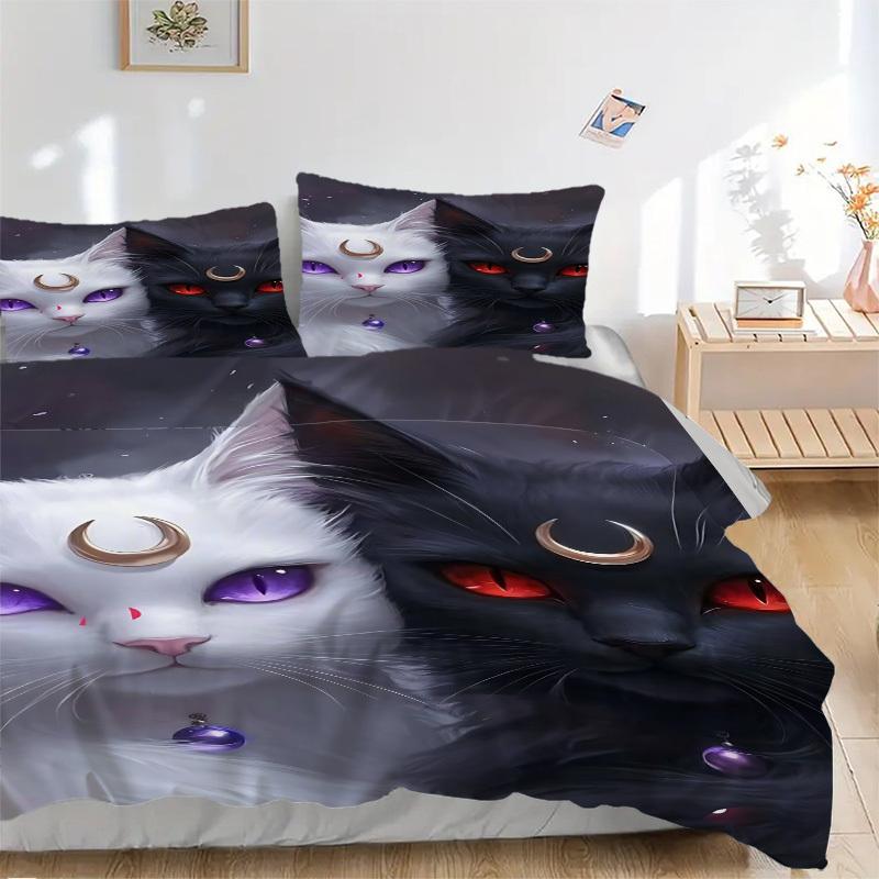 

3pcs Crescent Moon Cats Duvet Cover Set - Machine Washable, Includes 1 Cover and 2 Pillowcases, No Core Included yy251013108 135x200cm