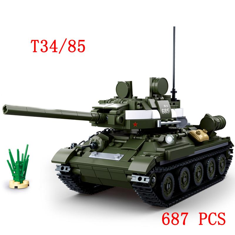 Military Vehicles Tank Sets SWAT Army City Police T34 Model Building Blocks DIY Brick Kids Toys Classic World War II WW2
