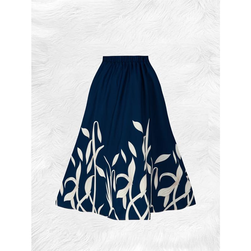 Printed Design Women's  Minimalist Leaf Print High Waist Maxi Skirt