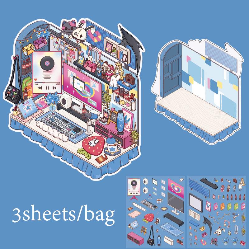 

3 Sheets/Bag Sticker Bag Corner Desk Storage Landscaping Sticker Handbook Stationery DIY Scrapbook For Phone Case Diary Decorate