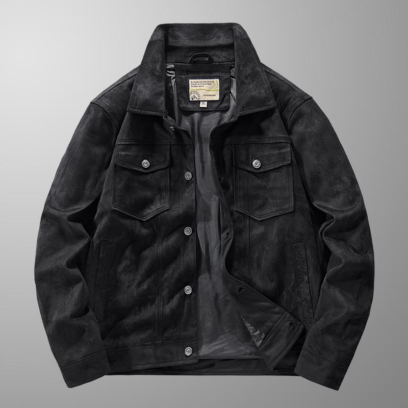 Men's Retro Hong Kong Style Suede Jacket - Spring/Autumn Workwear Lapel (22076)